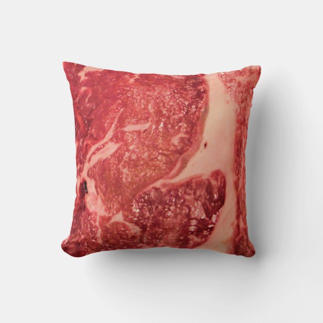 Premium Raw Red Meat | Marbled Steak Macro Photo Throw Pillow (Front)