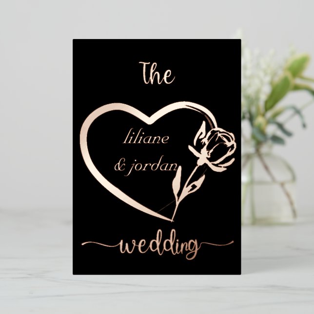  Premium Real Gold Elegant Monogram Black  Foil In Foil Invitation (Standing Front)