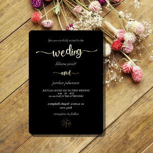 Premium Real Gold Elegant Monogram Black  Foil Inv Invitation
