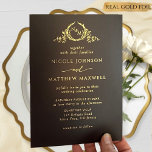 Premium Real Gold Elegant Monogram Black Wedding Foil Invitation<br><div class="desc">Upgraded Elegant Monogram invitation in real gold foil. Clean and simple design full of elegance and grace with delicate ornate hand drawn monogram showcasing couple's initials. Luxurious, design in white and real gold foil, printed on Premium Black Paper Stock -a smooth, black paper with a luxurious satin finish- made from...</div>
