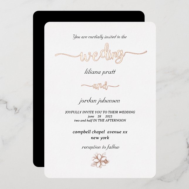 Premium Real Gold Elegant Monogram white Foil Inv Foil Invitation (Front/Back)