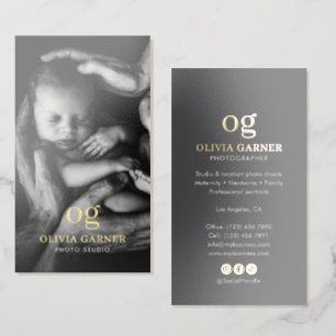 Premium Real Gold Foil Monogram & Photo Business Cards