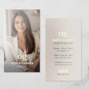Premium Real Gold Foil Monogram & Photo Business Cards