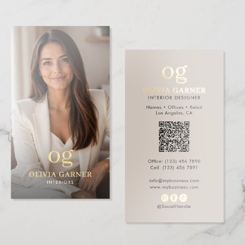 Premium Real Gold Foil Photo & QR Code Business Cards