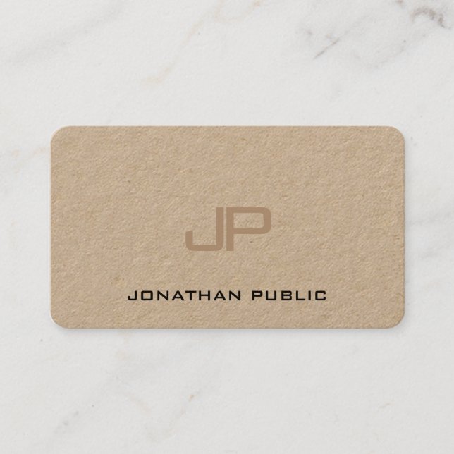 Premium Real Kraft Paper Elegant Monogrammed Business Card (Front)