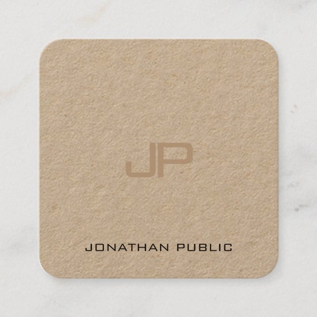 Premium Real Kraft Paper Monogram Template Modern Square Business Card (Front)