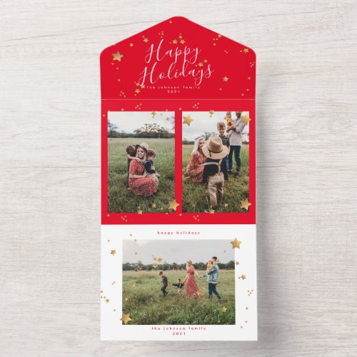 Premium Red Multi Photo Starry Night Christmas All In One Invitation