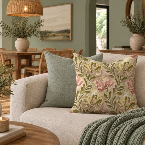 Premium Rose gold and sage green flowers pillow