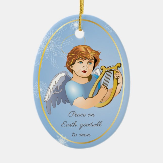 Premium Round Ornament, Angel Boy Ceramic Ornament (Front)