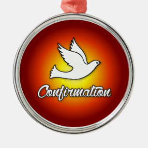 Premium Round Ornament, Confirmation, Dove, Red Metal Ornament