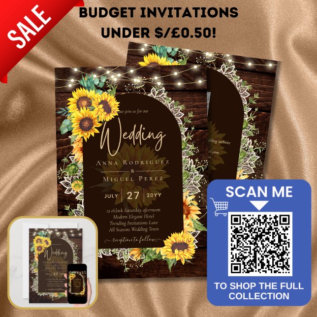 Premium Rustic Sunflowers Lace Wedding Invitation