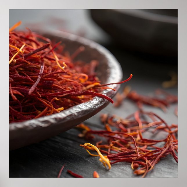 Premium Saffron Threads Extreme Macro Close Up Lux Poster (Front)