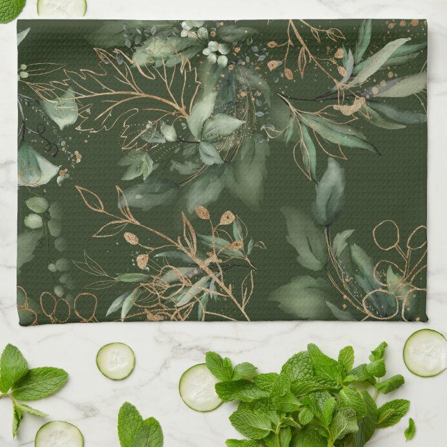 Premium Sage Modern Eucalyptus Green Kitchen Towel (Folded)