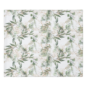 Premium Sage Modern Eucalyptus Snow White Duvet Cover