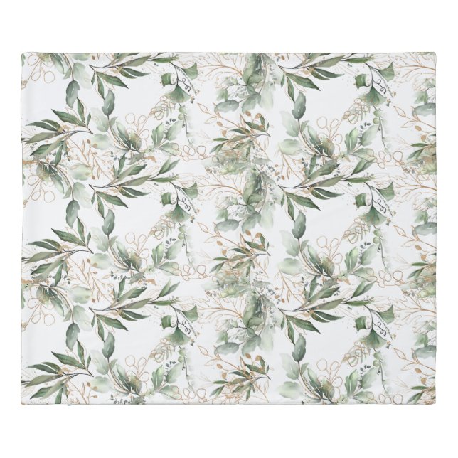 Premium Sage Modern Eucalyptus Snow White Duvet Cover (Back)