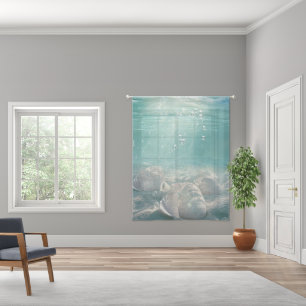 Premium Seafoam Green Seashell Art Print Sheer Curtains