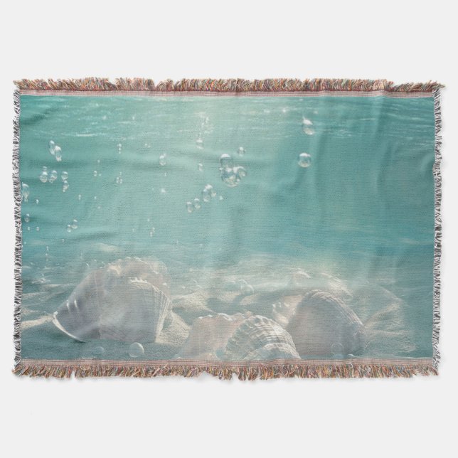 Premium Seafoam Green Seashell Art Print Throw Blanket (Front)