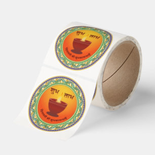 Premium Shubh Labh Diwali Diya Round Sticker