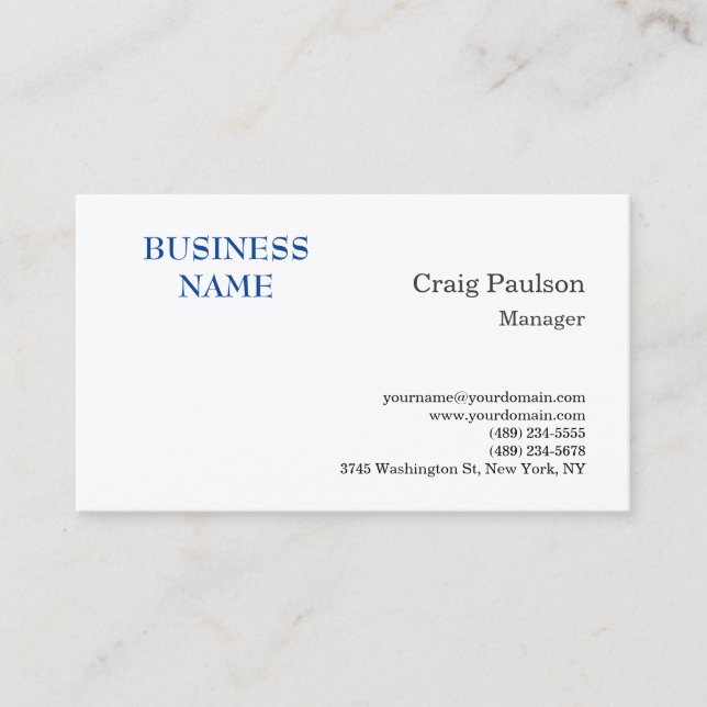 Premium Silk Blue White Minimalist Modern Business Card (Front)