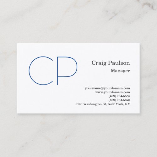 Premium Silk Blue White Minimalist Modern Monogram Business Card