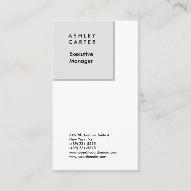 Premium silk elegant grey white minimalist modern business card (Front)