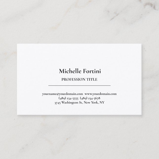 Premium Silk Elegant Plain Simple White Minimalist Business Card (Front)