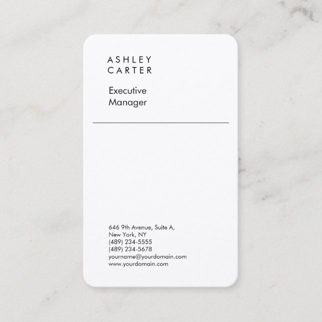 Premium silk elegant white plain minimalist modern business card (Front)