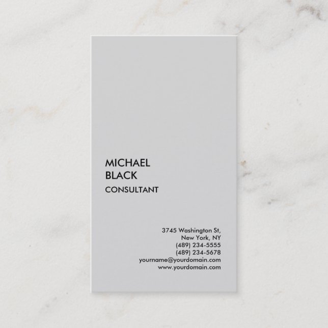 Premium Silk Light Grey Unique Modern Minimalist Business Card (Front)