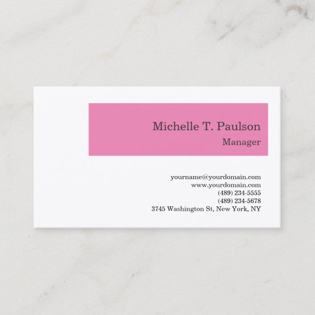 Premium Silk Minimalist Modern Pink White Business Card (Front)