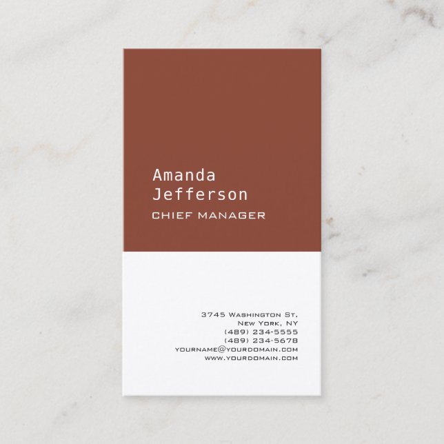 Premium Silk Minimalist Professional Brown White Business Card (Front)