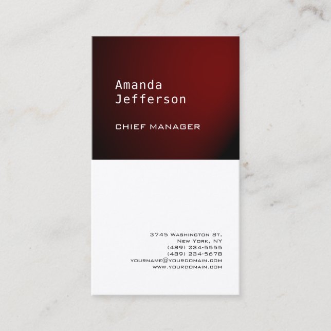 Premium Silk Minimalist Professional Red White Business Card (Front)