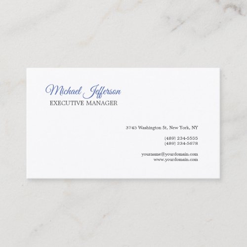 Premium Silk Modern Elegant Calligraphy Blue White Business Card