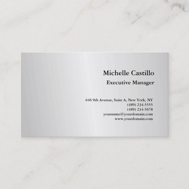 Premium Silk Professional Minimalist Silver Grey Business Card (Front)
