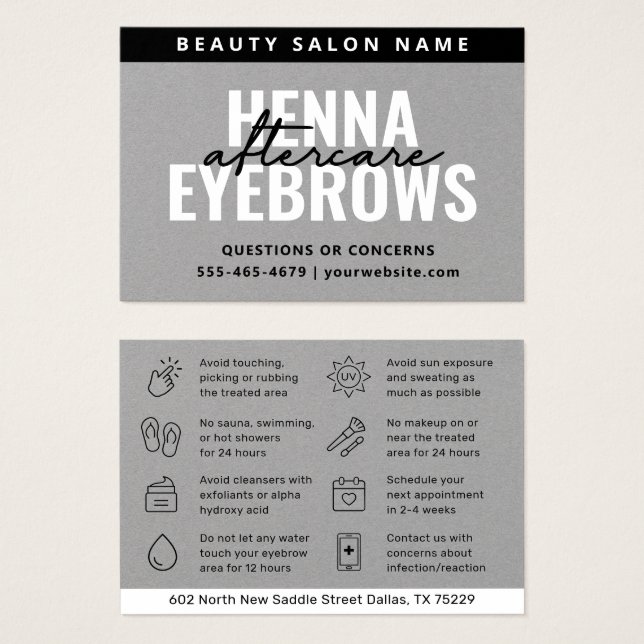 Premium Silver Eyebrow Tint Henna Brows Aftercare  (Front & Back)