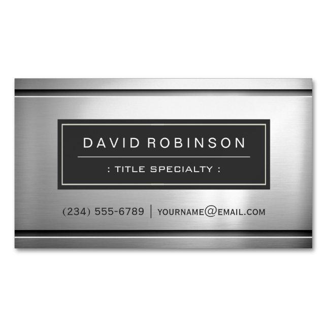 Premium Silver Metallic Stainless Steel Look Business Card Magnet (Front)