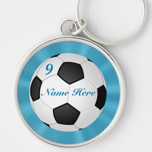 Premium Silver Soccer Keychains YOUR NAME  NUMBER