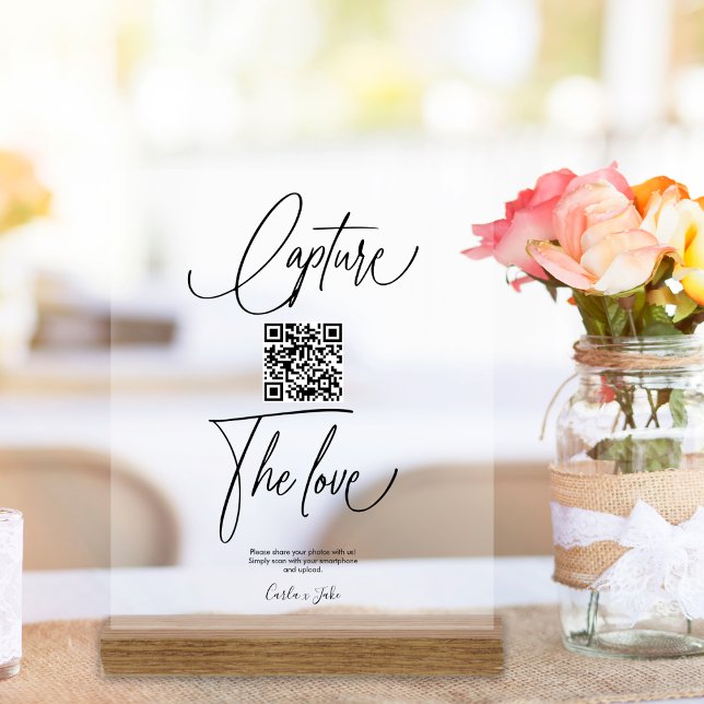 Premium Simple Share Wedding Photos QR Code Acrylic Sign (Creator Uploaded)