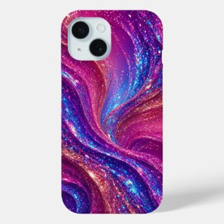 Premium Sparkling Pink and Sapphire Blue Liquid Cr iPhone 15 Case