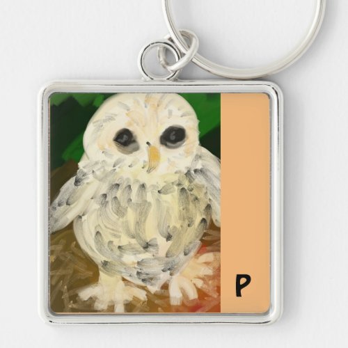 Premium Square Keychain Large Owl painting Keychain