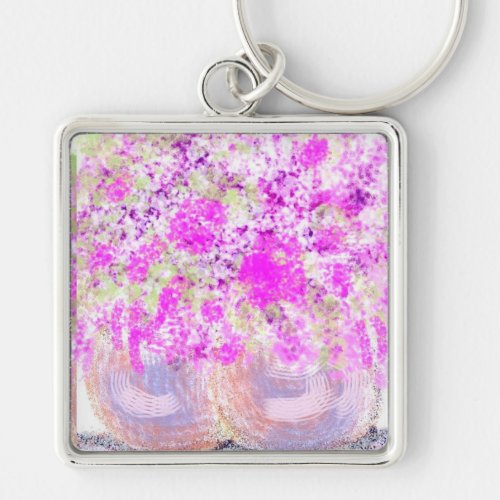 Premium Square Keychain Large Pink Floral Keychain
