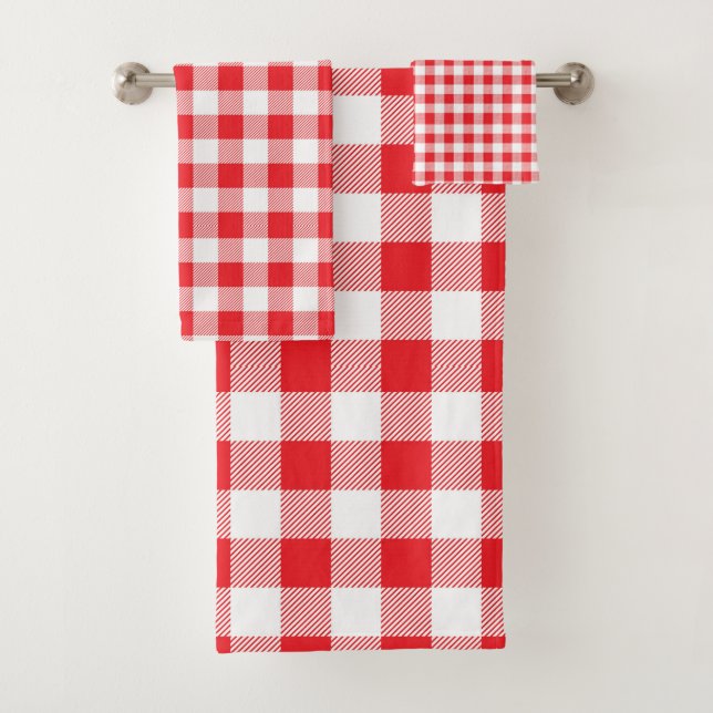 Premium Stylish Red and White Checkered Bath Towel Set (Insitu)