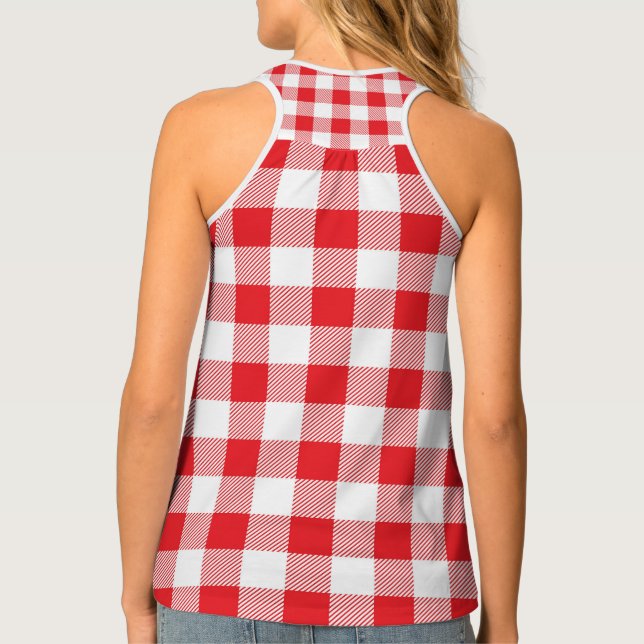 Premium Stylish Red and White Checkered Tank Top (Back)