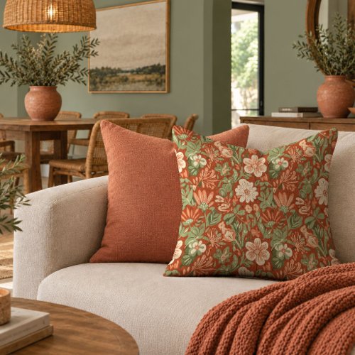 Premium Terracotta Sage Watercolor Flowers Pillow