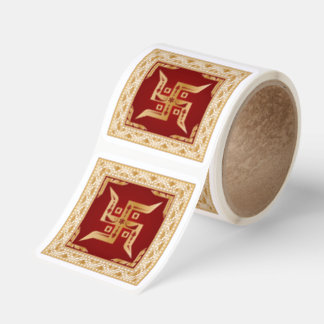 Premium Traditional Decorative Hindu Swastik Gold Square Sticker