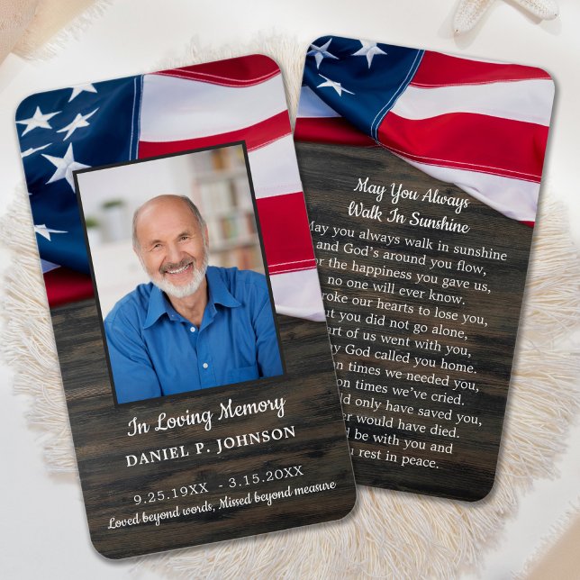 Premium USA Flag Memorial Funeral Prayer Card (Creator Uploaded)