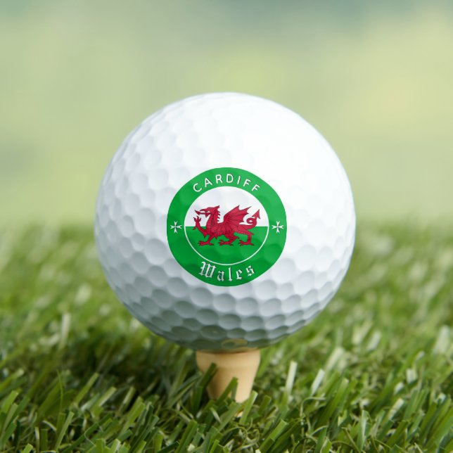Premium Wales Golf Ball, Cardiff, Welsh Flag Golf Balls (Insitu Tee)