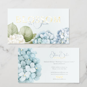 Premium Watercolor Hydrangea Flowers Foil Spot Gloss Business Cards