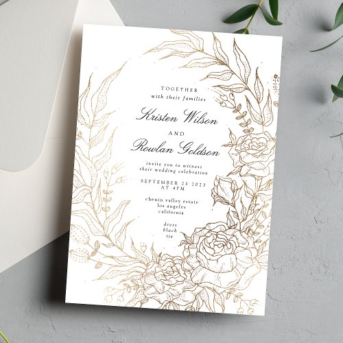 Premium White and Gold Floral Wreath Wedding Invitation