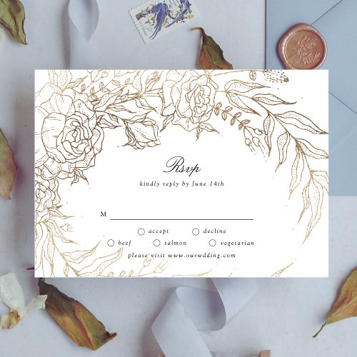 Premium White and Gold Floral Wreath Wedding RSVP Card