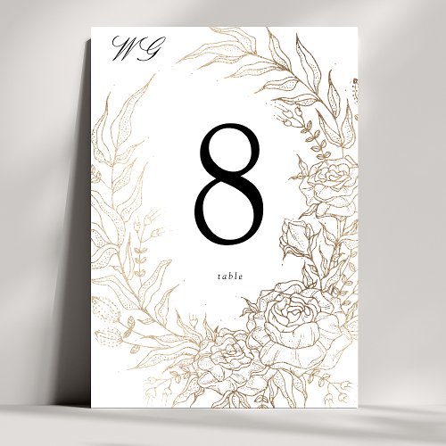 Premium White and Gold Floral Wreath Wedding Table Number